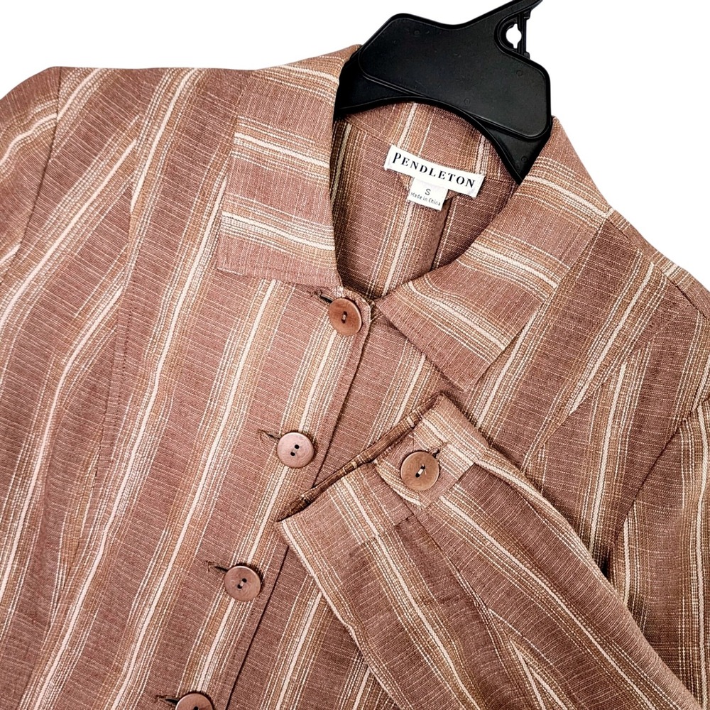 Pendleton Brown Striped Linen Blend Blazer Jacket Womens S Button Front Classic